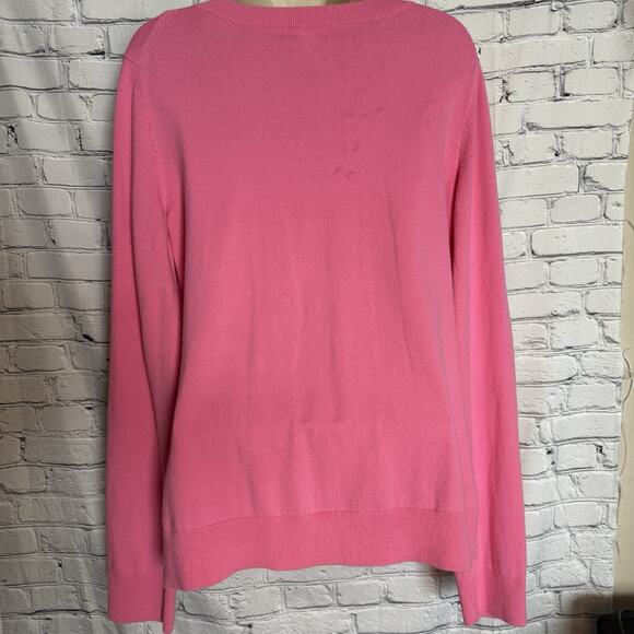 Lilly Pulitzer Pink/White Argyle V Neck Sweater - Large - Picture 7 of 8